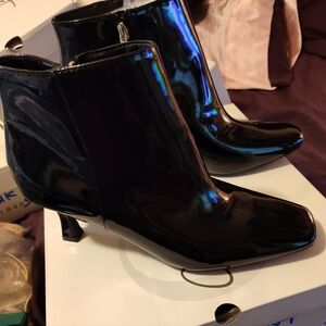 Black faux patent boots Size 11 Wide NIB